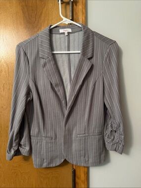 Candies Cropped Gray Pinstripe Blazer Jacket - Women's